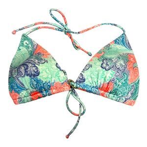 Victoria's Secret Bikini Top Padded Triangle Women's M Paisley Green Orange Blue